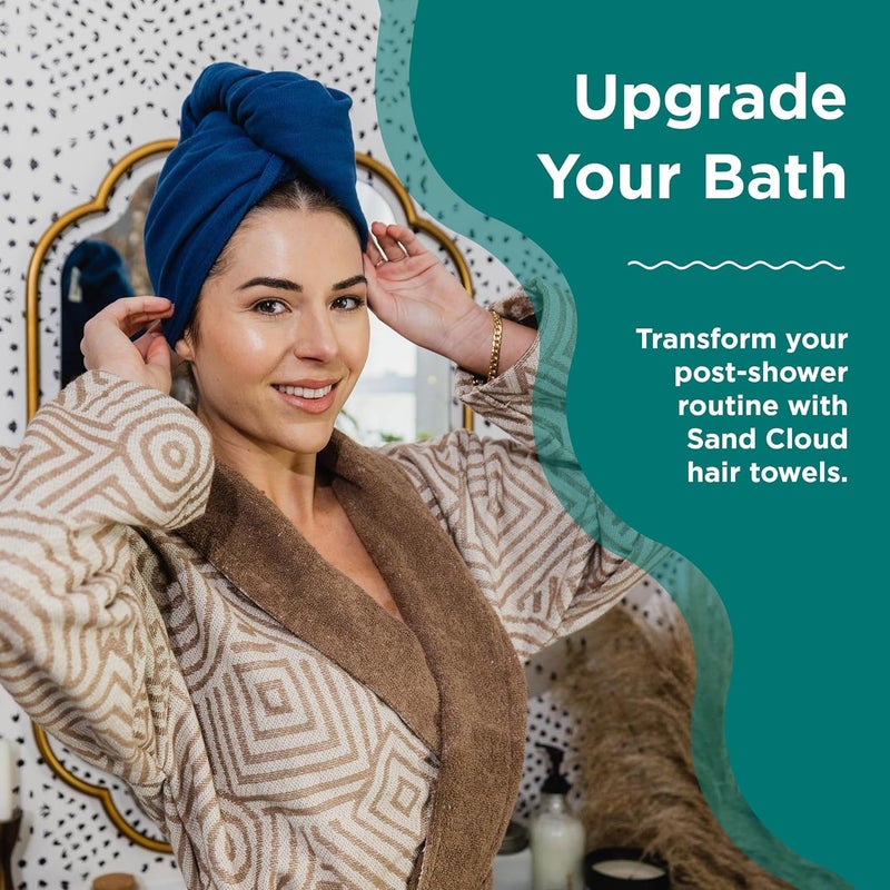 Sand Cloud Cotton Hair Towel Wrap, Sage - Quick Dry Hair Towel for Wet Hair - 100% Turkish Organic Cotton, Half Terry Weave with Binding Edge - 10" x 15" Lightweight, Frizz-Free Hair Drying Towel - Image 4